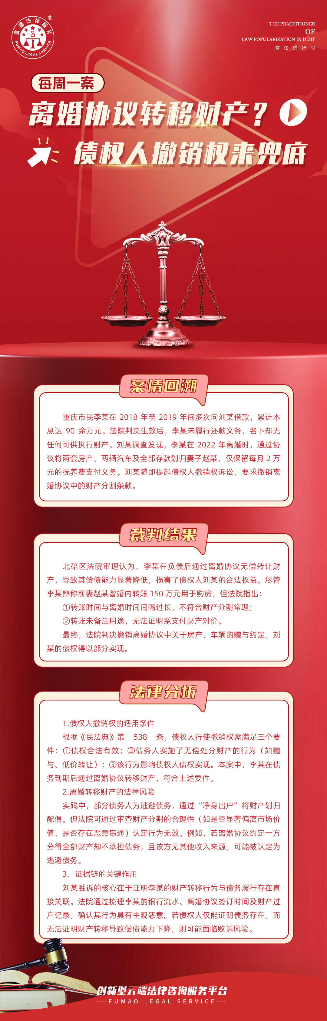 富貓法務(wù)：離婚協(xié)議轉(zhuǎn)移財(cái)產(chǎn)？債權(quán)人撤銷權(quán)來兜底